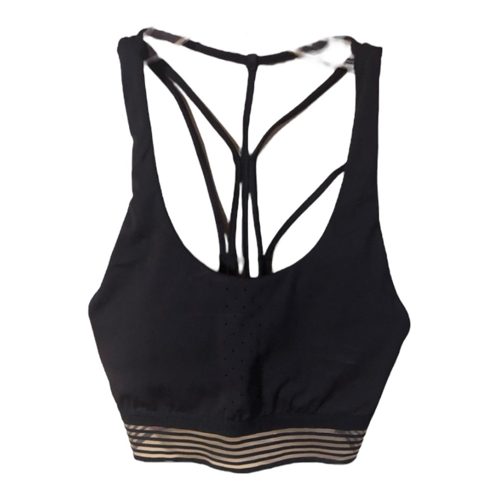 i.FIV5 Black Strappy Mesh Stripe Bra Simons Size Medium
